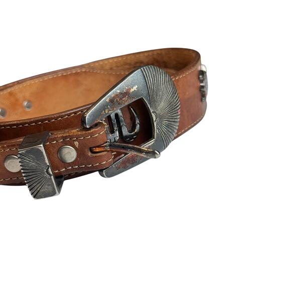 Vintage Silver Creek Western Concho Belt Men 28 Brown Genuine Leather Adjustable - Picture 3 of 16